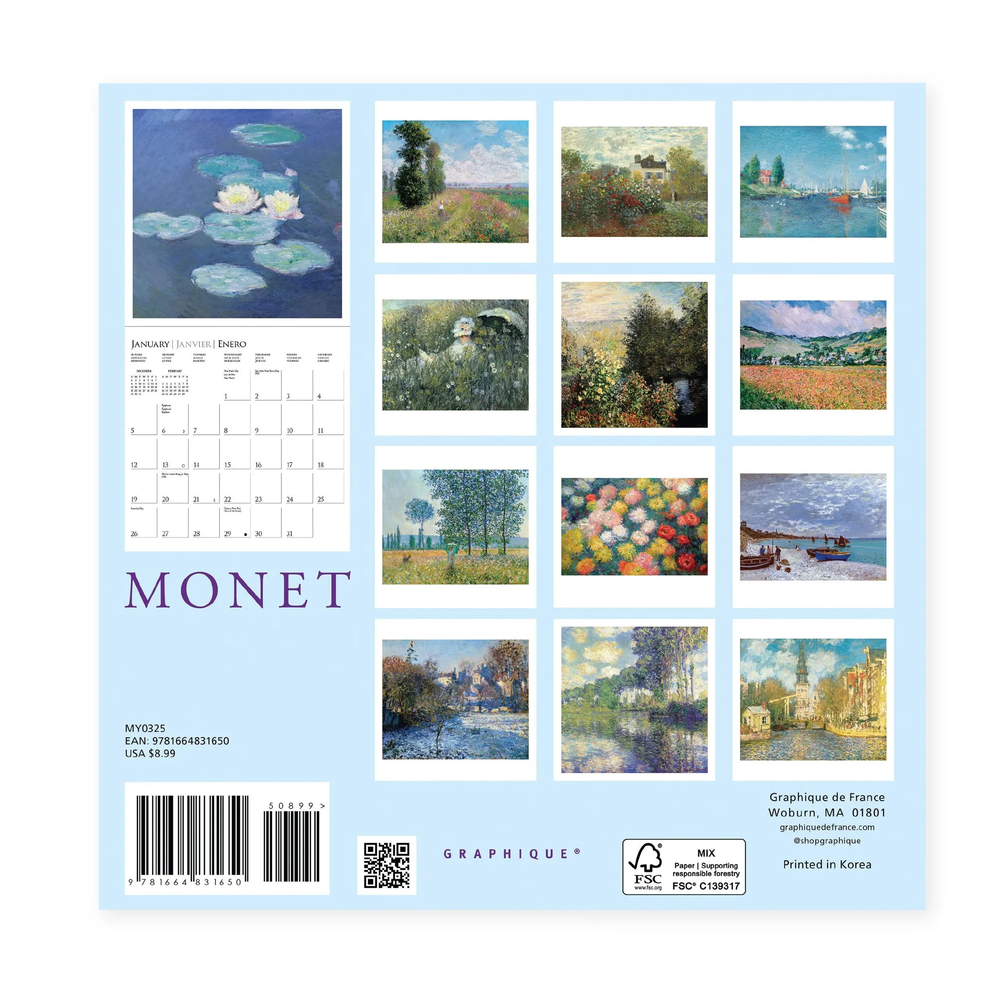 2025 Claude Monet Mini Wall Calendar