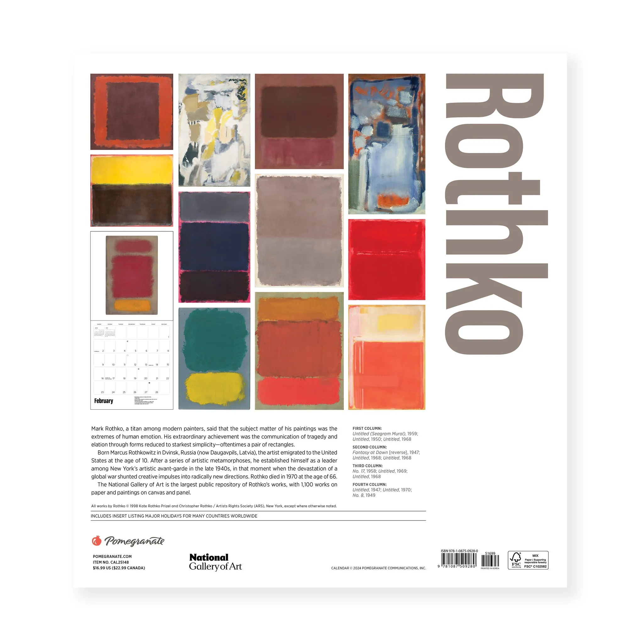 2025 Mark Rothko Wall Calendar