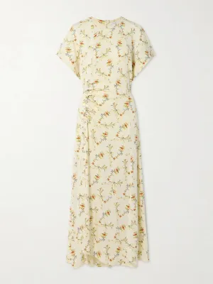 Embellished floral-print stretch-satin maxi dress