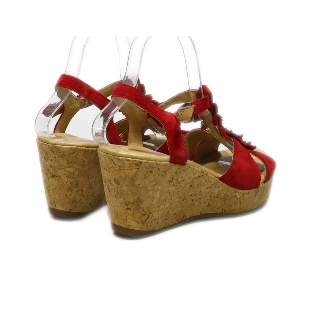 Gabor Wedge Sandals Suede Red Colour For Women