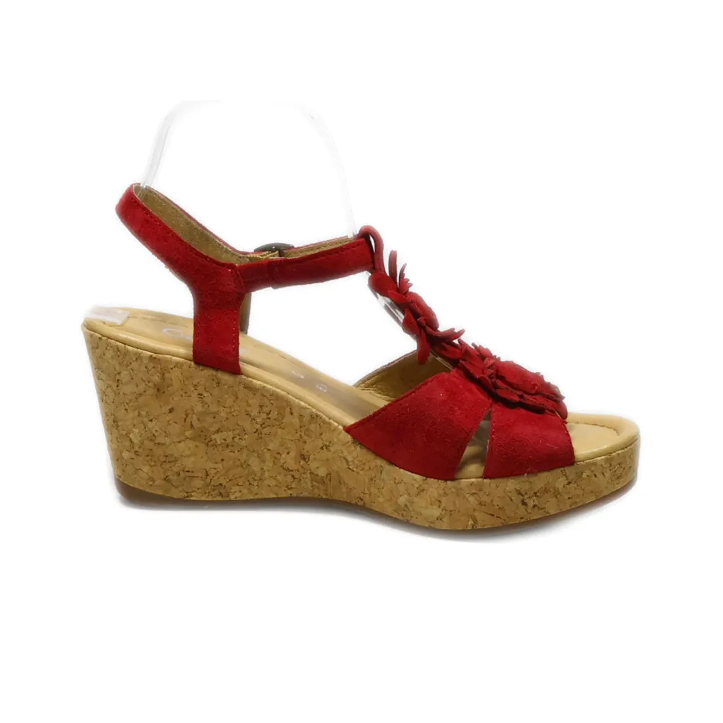 Gabor Wedge Sandals Suede Red Colour For Women