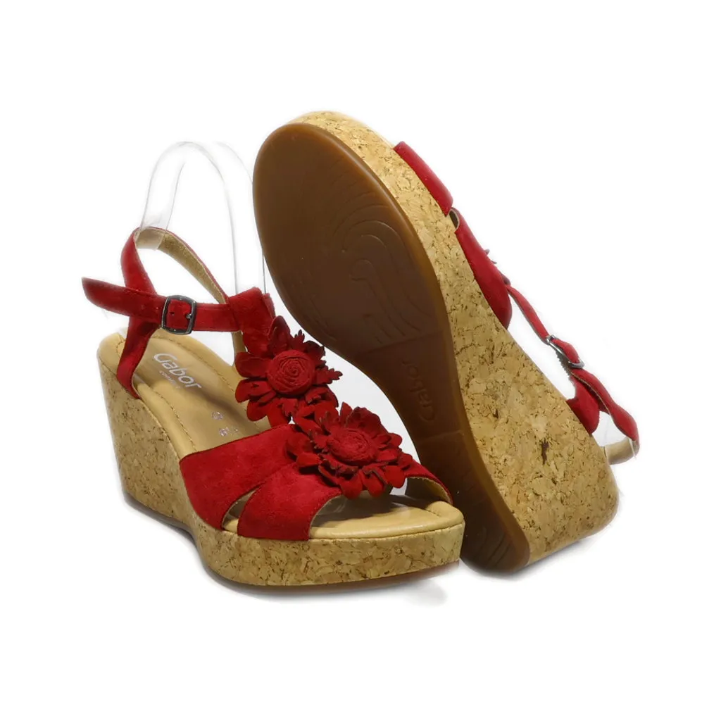 Gabor Wedge Sandals Suede Red Colour For Women