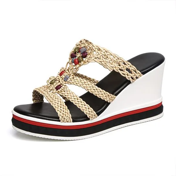 Women's Fashion Open Toe Hollow Wedge Slippers 08357117C