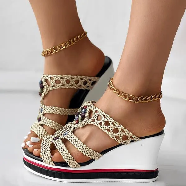 Women's Fashion Open Toe Hollow Wedge Slippers 08357117C