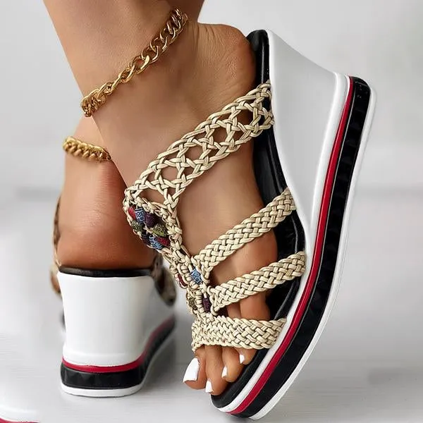 Women's Fashion Open Toe Hollow Wedge Slippers 08357117C