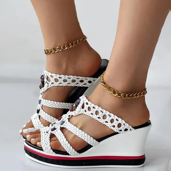 Women's Fashion Open Toe Hollow Wedge Slippers 08357117C