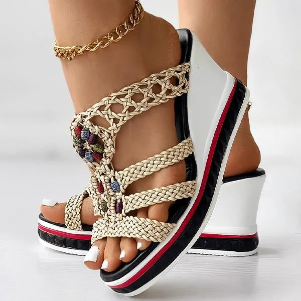 Women's Fashion Open Toe Hollow Wedge Slippers 08357117C